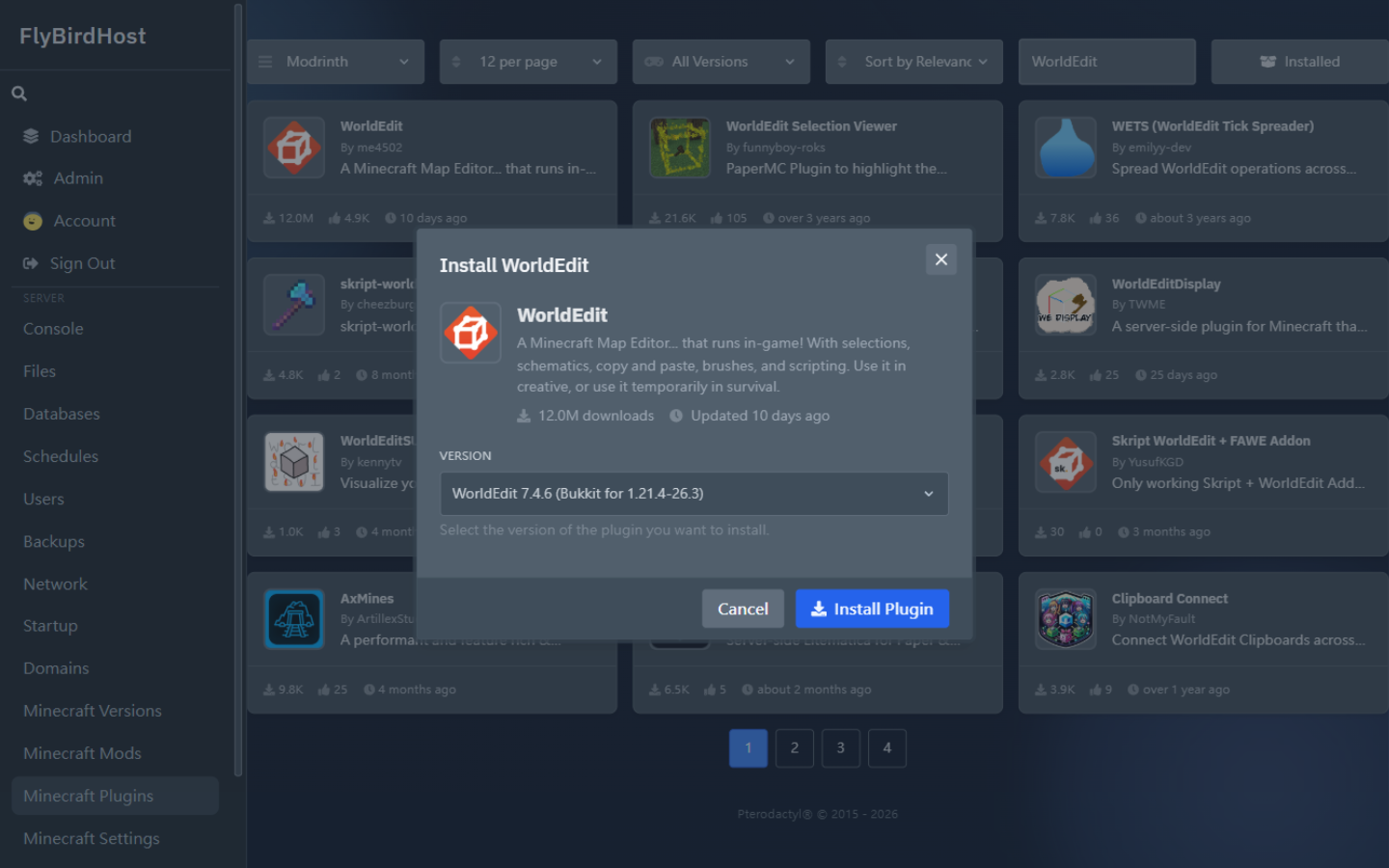 Install WorldEdit 詳情對話框